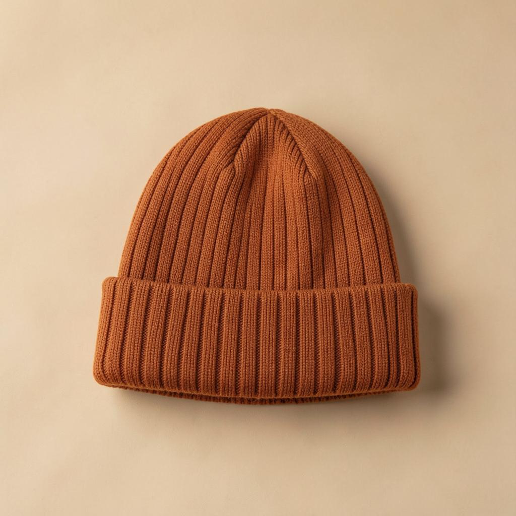 Ribbed Knit Beanie in Rust